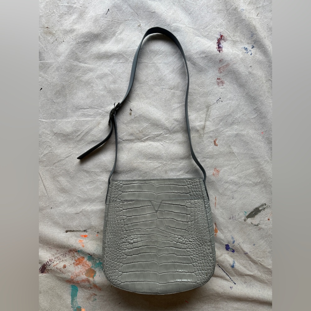 Vince Crocodile Embossed leather bag. Light grey blue.